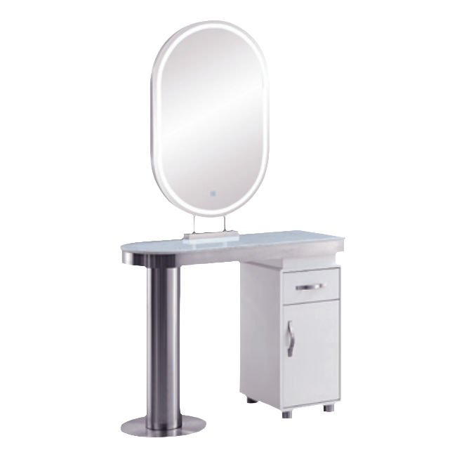 H749 Single Styling Station with Oval LED Mirror and Storage-1