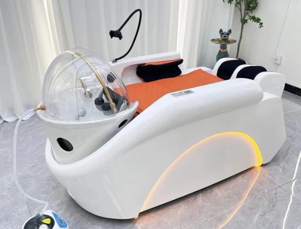 Modern electric head spa bed with dome steamer and LED lighting design.png