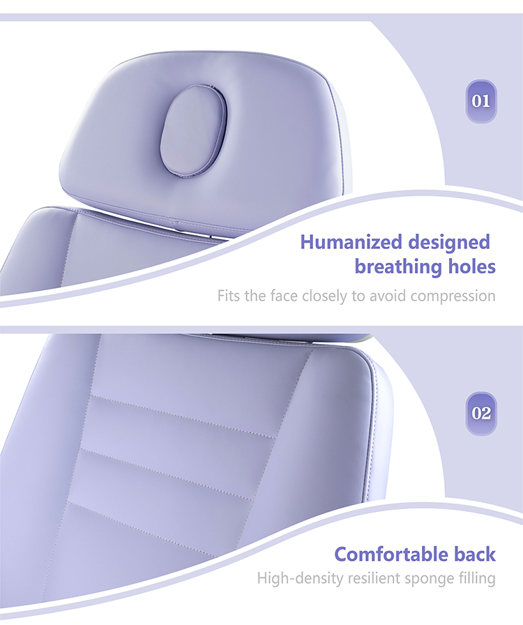 Close-up of the electric beauty bed headrest and backrest design with ergonomic padding