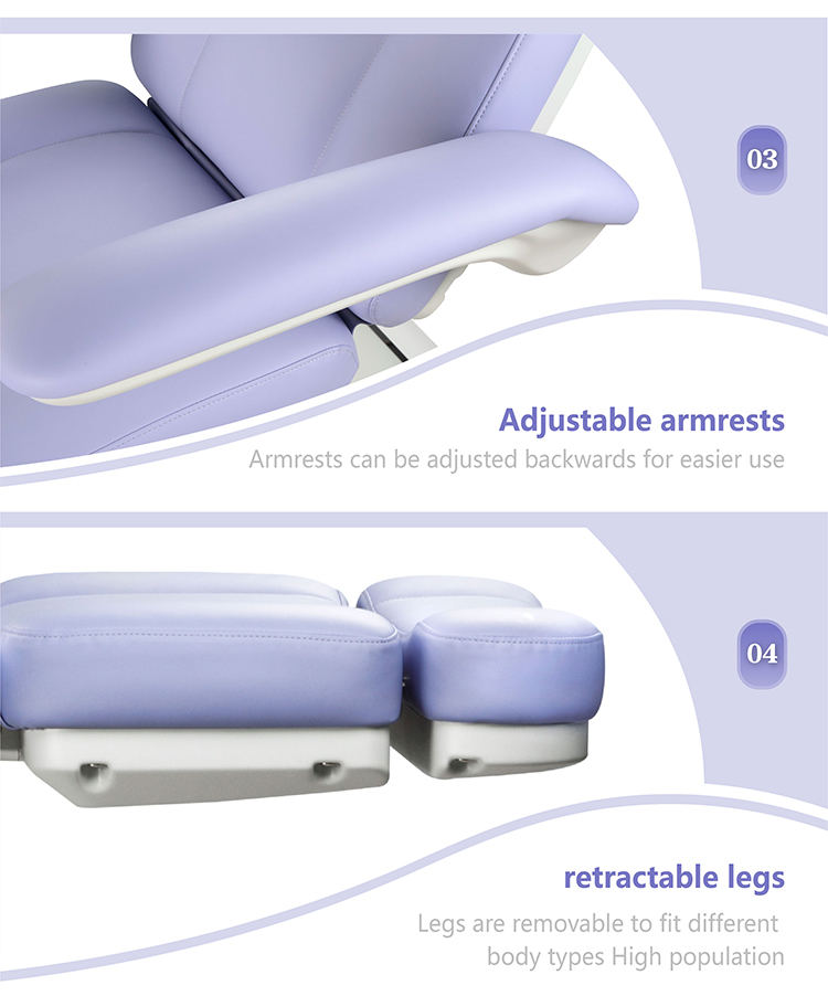 Adjustable armrests and retractable leg sections of M12A2-4 beauty bed